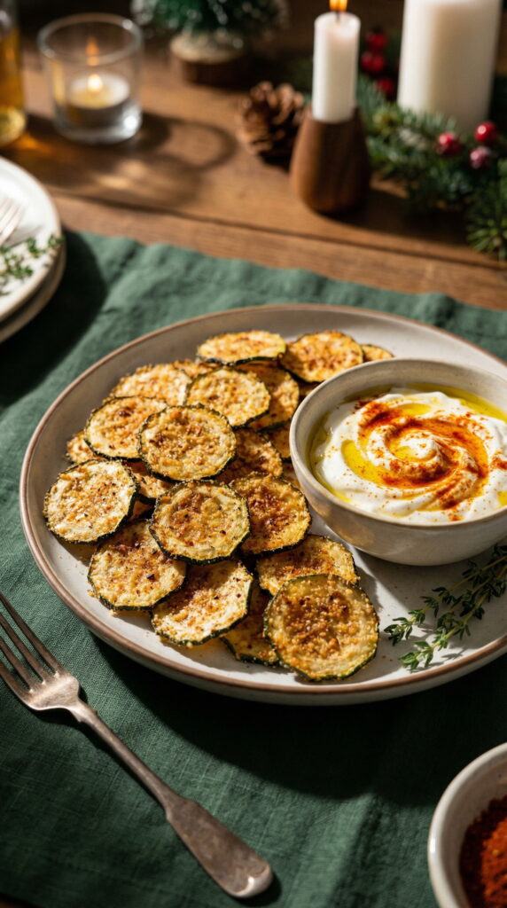 Air-Fried Zucchini Chips with Paprika Yogurt Dip