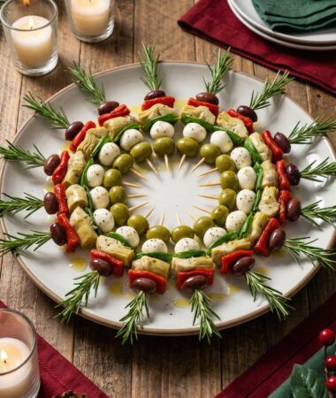 Holiday Antipasto Skewers with Olives and Roasted Peppers