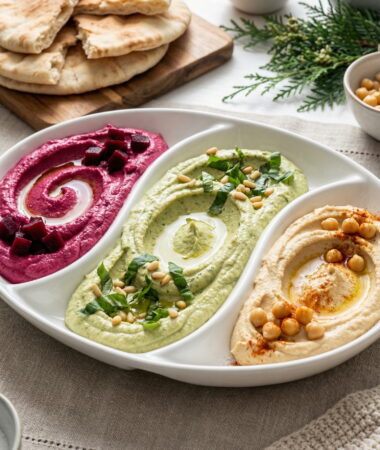 Holiday Hummus Trio with Beet, Basil and Classic Flavors