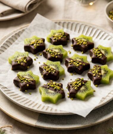 Holiday Kiwi Stars Dipped in Dark Chocolate and Pistachios