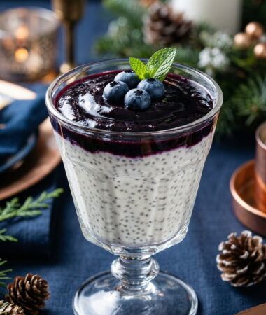 Vanilla Chia Snow Pudding with Blueberry Midnight Sky Sauce