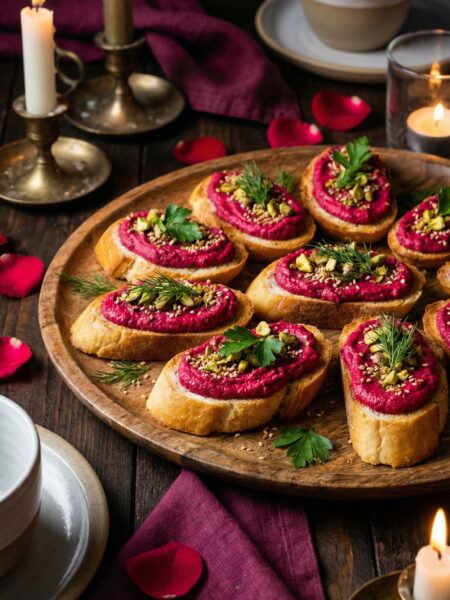 Beetroot Hummus Crostini for a Romantic Dinner Start