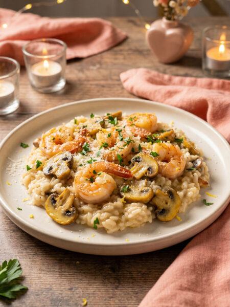 Creamy Shrimp Mushroom Risotto for Valentine’s Day