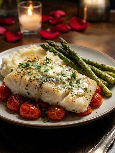 Garlic Butter Cod with Roasted Cherry Tomatoes
