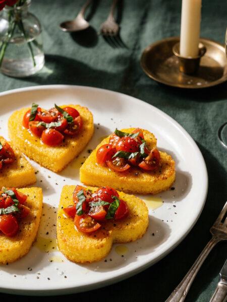 Heart Cut Polenta Bites with Tomato and Basil