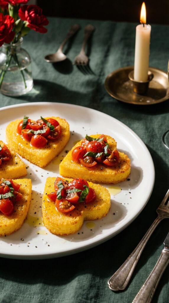 Heart Cut Polenta Bites with Tomato and Basil