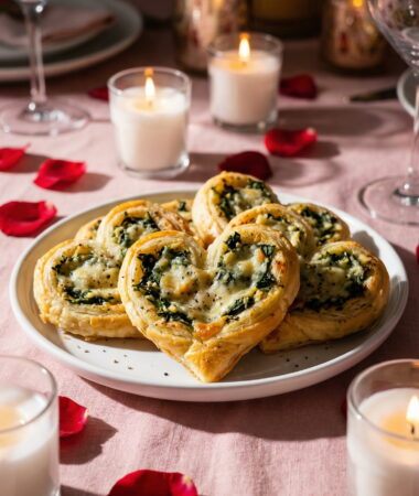 Heart Shaped Spinach Cheese Puff Pastry Pinwheels