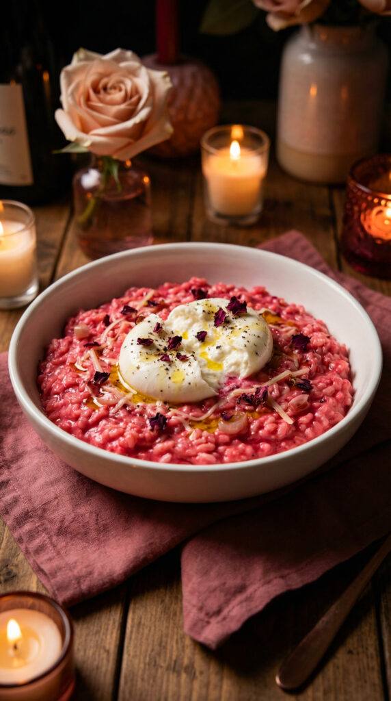 Rose Infused Beet Burrata Risotto