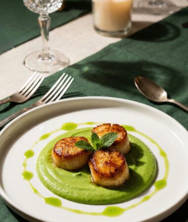 Seared Scallops with Pea Puree for a Romantic Dinner