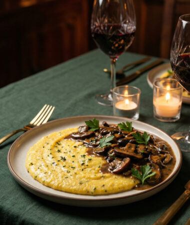 Truffle Mushroom Stroganoff with Creamy Herb Polenta