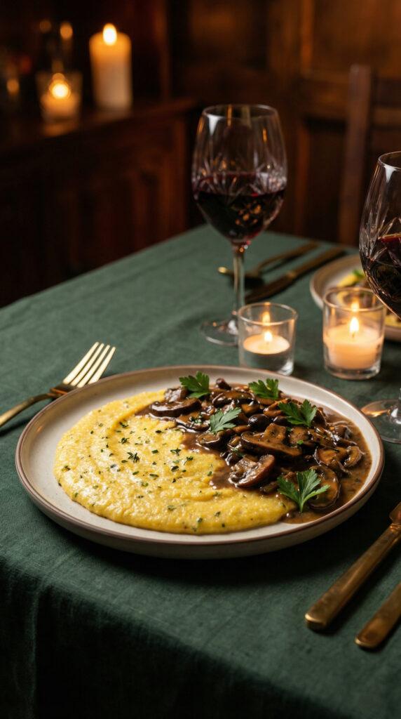 Truffle Mushroom Stroganoff with Creamy Herb Polenta