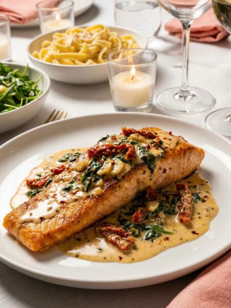 Tuscan Creamy Salmon with Sun Dried Tomatoes